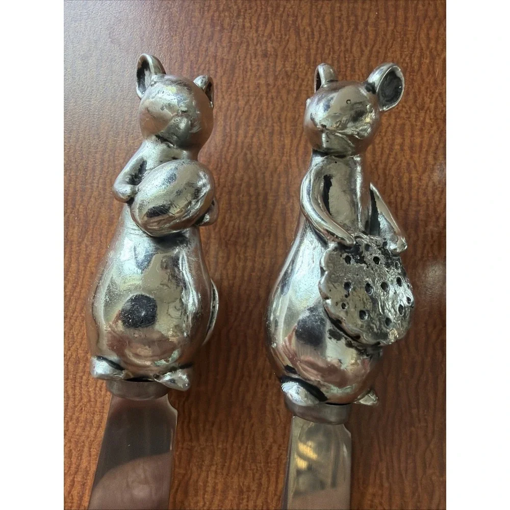 2002 Boston Warehouse SPREADERS Stainless Steel Mice Mouse Cheese  Vintage